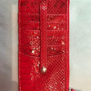 Red snake print card wallet